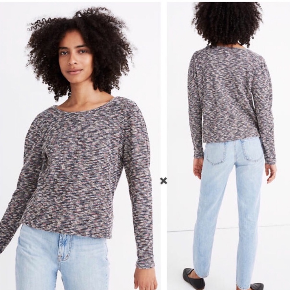 Madewell Multicolor Marled Knit Puff Sleeve Pullover Sweater Large